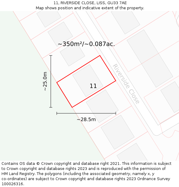 11, RIVERSIDE CLOSE, LISS, GU33 7AE: Plot and title map