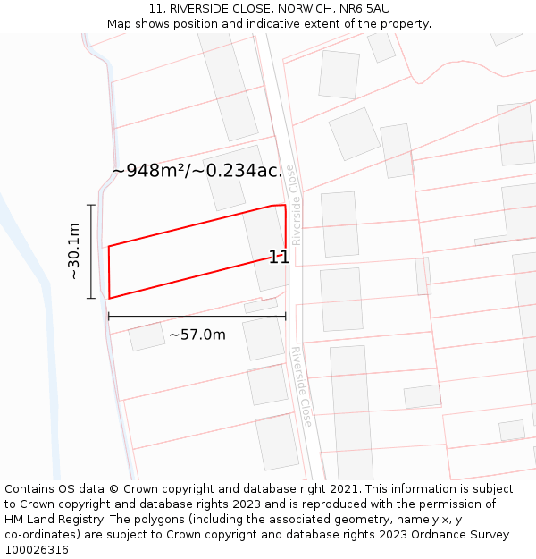 11, RIVERSIDE CLOSE, NORWICH, NR6 5AU: Plot and title map