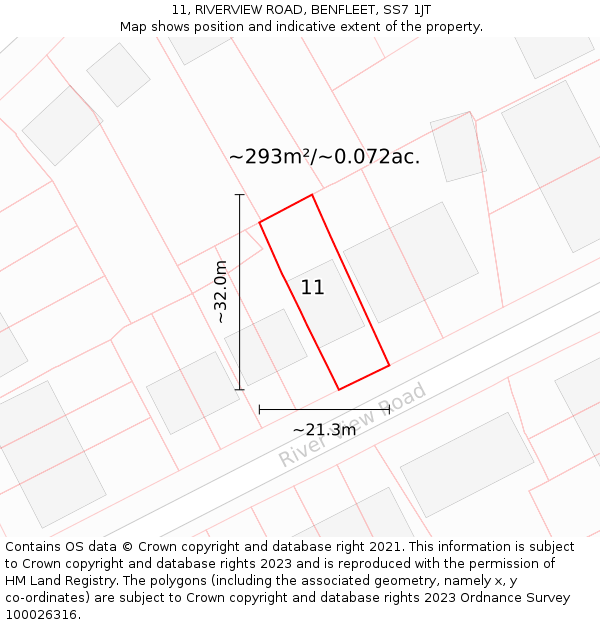 11, RIVERVIEW ROAD, BENFLEET, SS7 1JT: Plot and title map