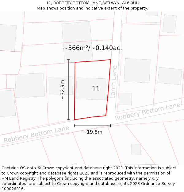 11, ROBBERY BOTTOM LANE, WELWYN, AL6 0UH: Plot and title map