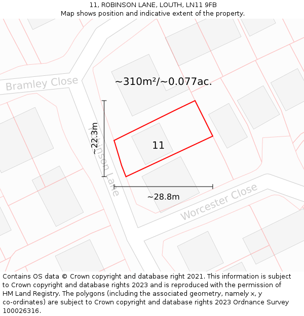 11, ROBINSON LANE, LOUTH, LN11 9FB: Plot and title map