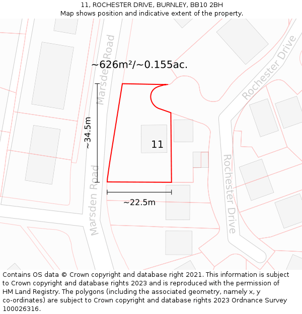 11, ROCHESTER DRIVE, BURNLEY, BB10 2BH: Plot and title map