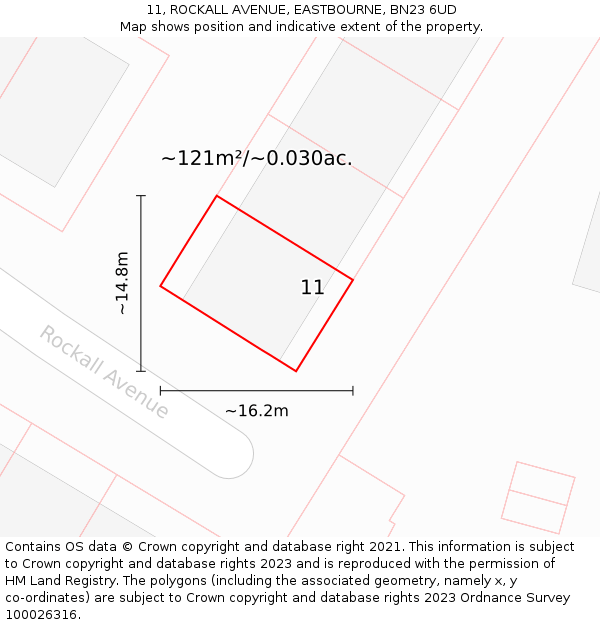 11, ROCKALL AVENUE, EASTBOURNE, BN23 6UD: Plot and title map