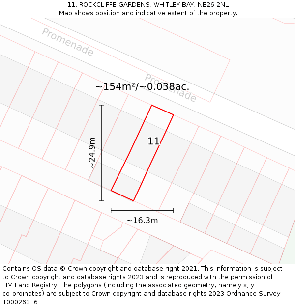 11, ROCKCLIFFE GARDENS, WHITLEY BAY, NE26 2NL: Plot and title map