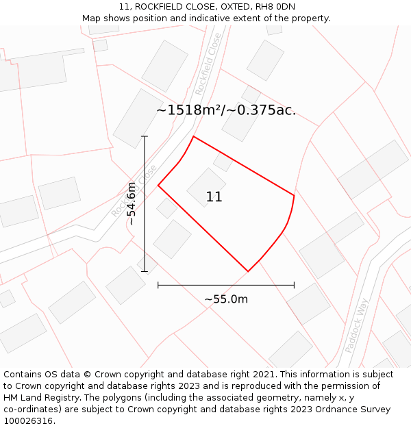 11, ROCKFIELD CLOSE, OXTED, RH8 0DN: Plot and title map