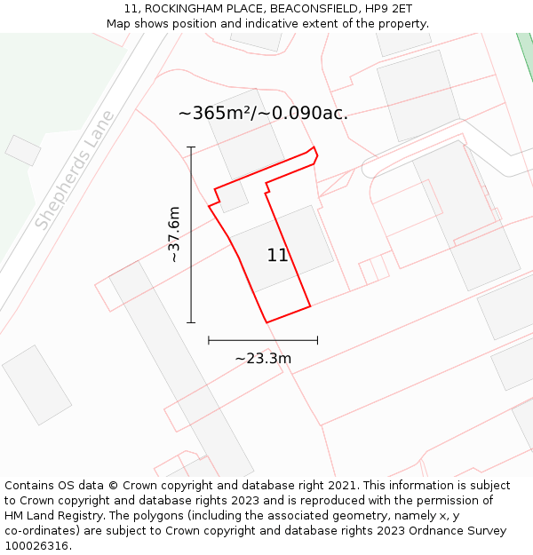 11, ROCKINGHAM PLACE, BEACONSFIELD, HP9 2ET: Plot and title map