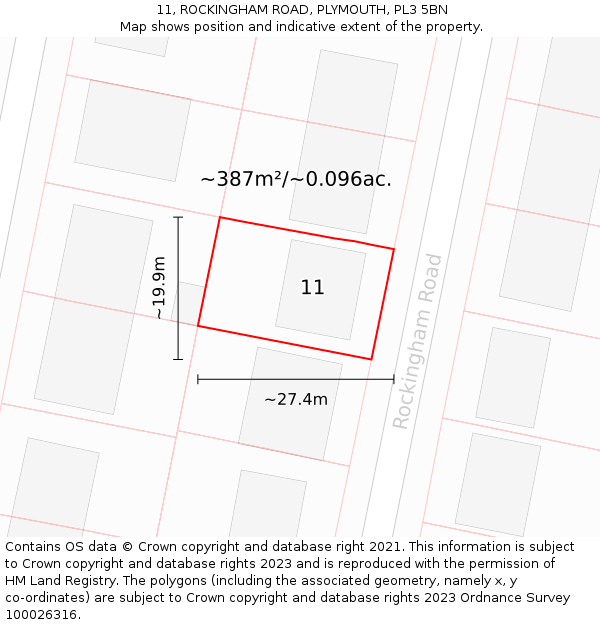 11, ROCKINGHAM ROAD, PLYMOUTH, PL3 5BN: Plot and title map