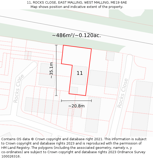 11, ROCKS CLOSE, EAST MALLING, WEST MALLING, ME19 6AE: Plot and title map