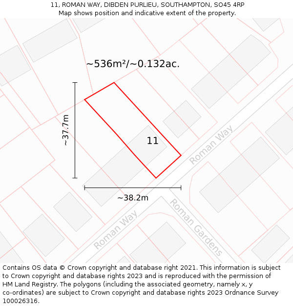 11, ROMAN WAY, DIBDEN PURLIEU, SOUTHAMPTON, SO45 4RP: Plot and title map