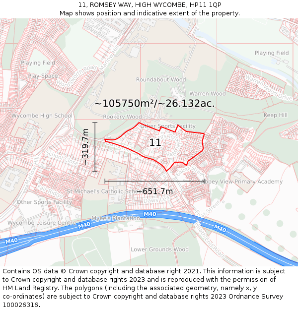 11, ROMSEY WAY, HIGH WYCOMBE, HP11 1QP: Plot and title map