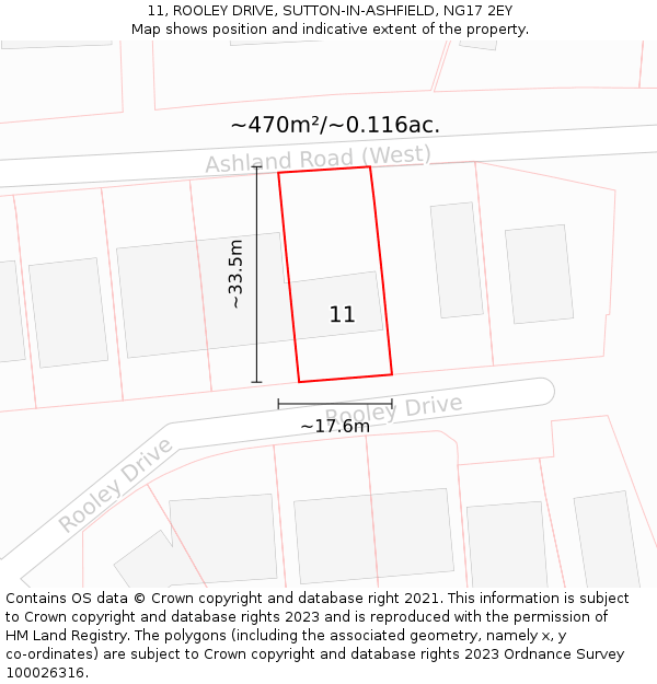 11, ROOLEY DRIVE, SUTTON-IN-ASHFIELD, NG17 2EY: Plot and title map