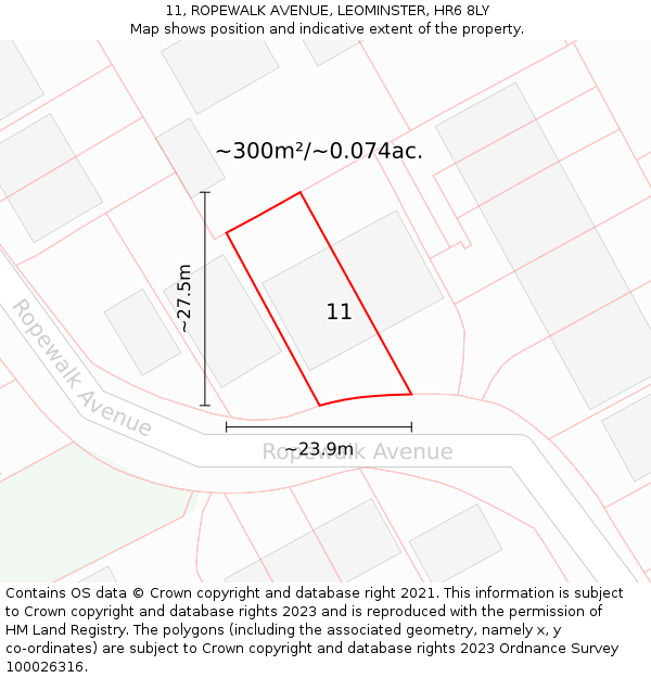 11, ROPEWALK AVENUE, LEOMINSTER, HR6 8LY: Plot and title map
