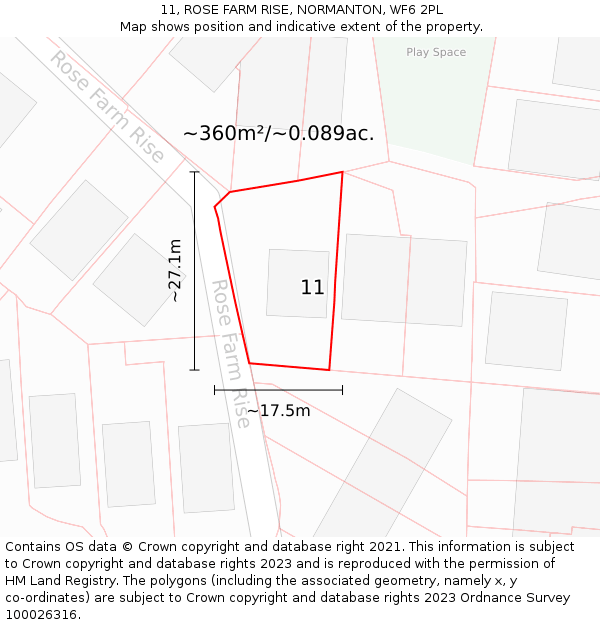 11, ROSE FARM RISE, NORMANTON, WF6 2PL: Plot and title map