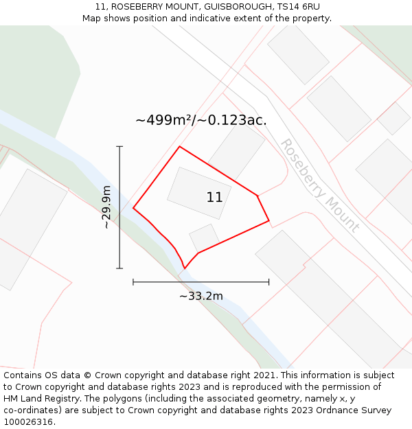 11, ROSEBERRY MOUNT, GUISBOROUGH, TS14 6RU: Plot and title map