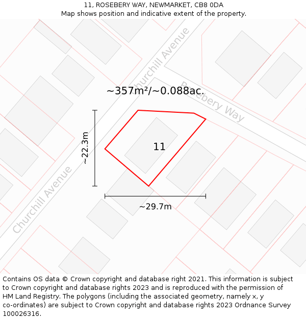 11, ROSEBERY WAY, NEWMARKET, CB8 0DA: Plot and title map