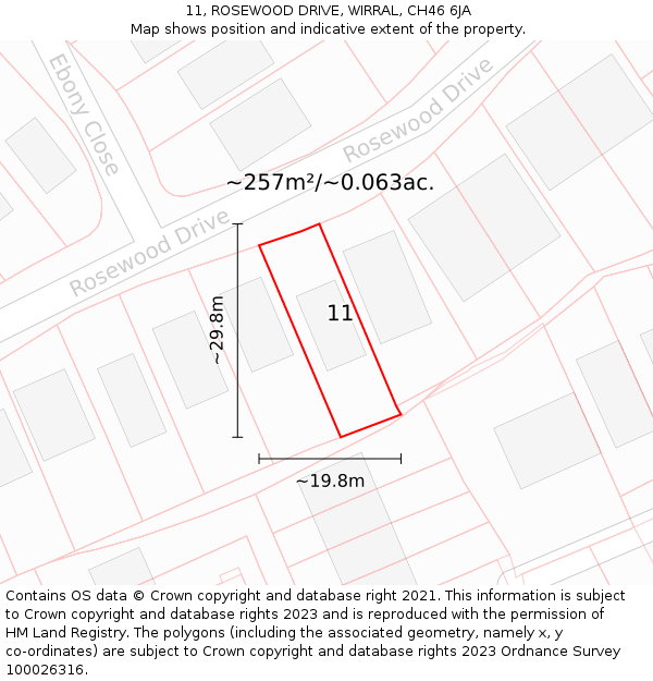 11, ROSEWOOD DRIVE, WIRRAL, CH46 6JA: Plot and title map