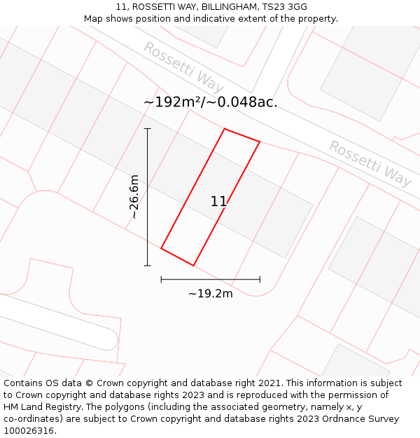 11, ROSSETTI WAY, BILLINGHAM, TS23 3GG: Plot and title map