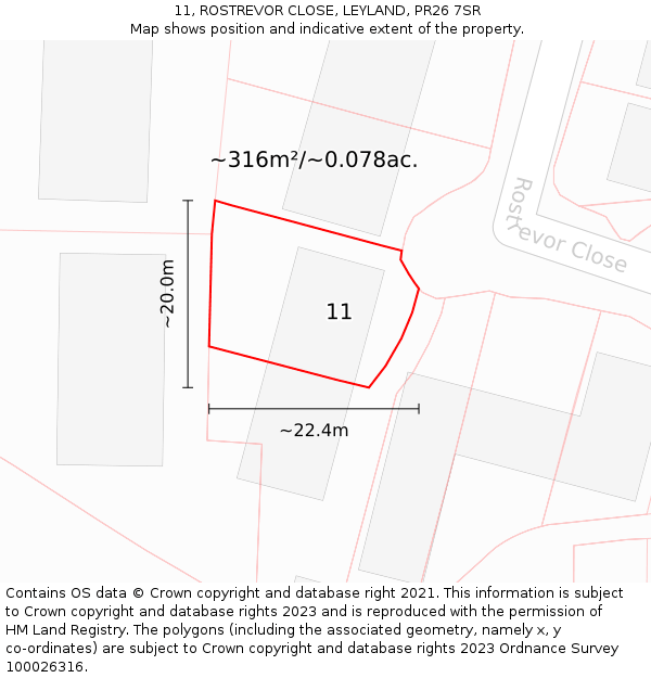 11, ROSTREVOR CLOSE, LEYLAND, PR26 7SR: Plot and title map