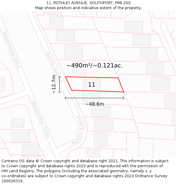 11, ROTHLEY AVENUE, SOUTHPORT, PR8 2SS: Plot and title map