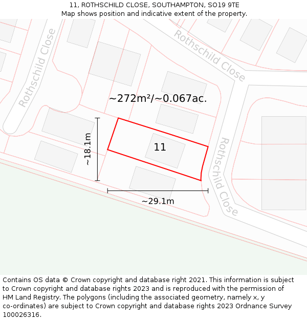 11, ROTHSCHILD CLOSE, SOUTHAMPTON, SO19 9TE: Plot and title map