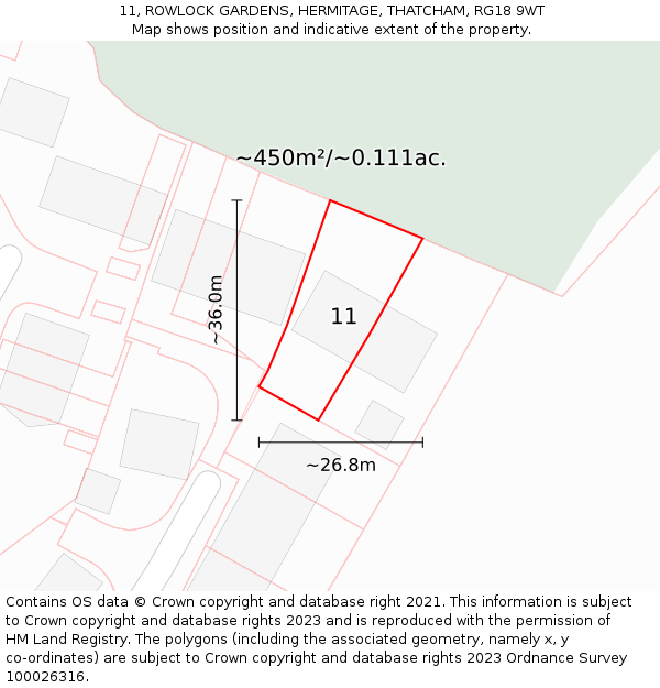 11, ROWLOCK GARDENS, HERMITAGE, THATCHAM, RG18 9WT: Plot and title map