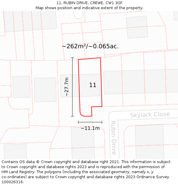 11, RUBIN DRIVE, CREWE, CW1 3GF: Plot and title map