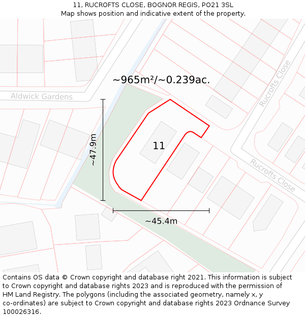 11, RUCROFTS CLOSE, BOGNOR REGIS, PO21 3SL: Plot and title map