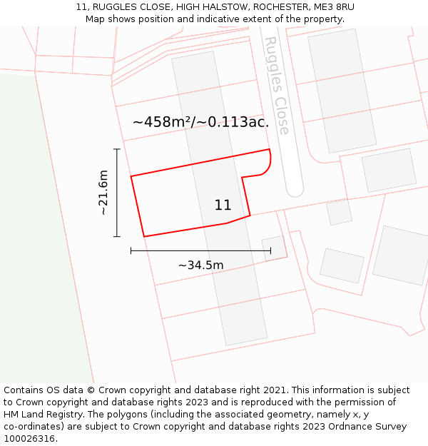 11, RUGGLES CLOSE, HIGH HALSTOW, ROCHESTER, ME3 8RU: Plot and title map