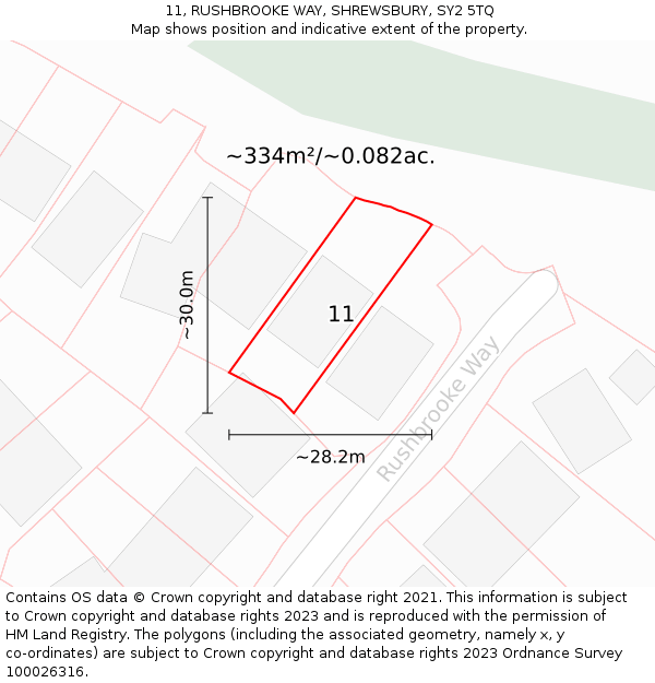 11, RUSHBROOKE WAY, SHREWSBURY, SY2 5TQ: Plot and title map