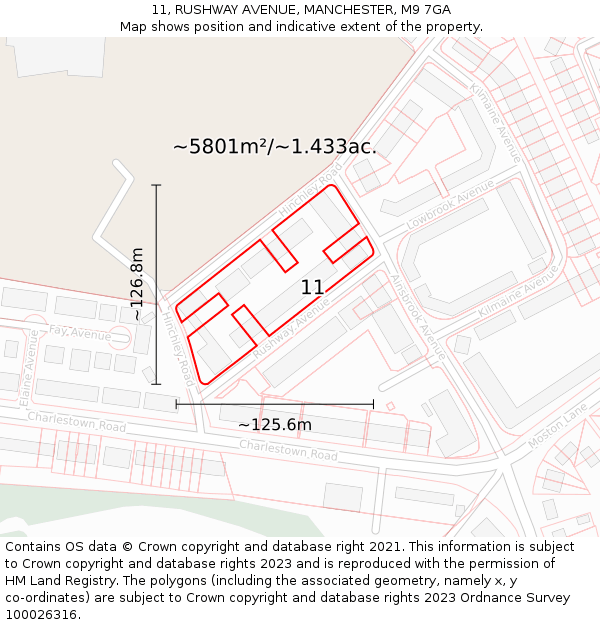 11, RUSHWAY AVENUE, MANCHESTER, M9 7GA: Plot and title map