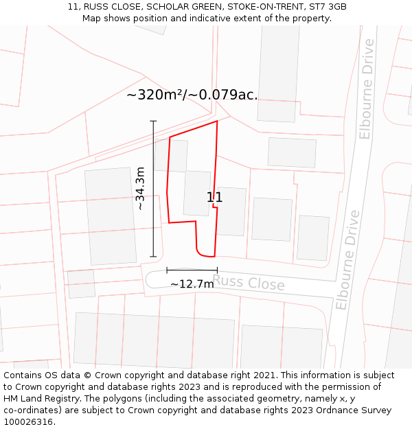 11, RUSS CLOSE, SCHOLAR GREEN, STOKE-ON-TRENT, ST7 3GB: Plot and title map