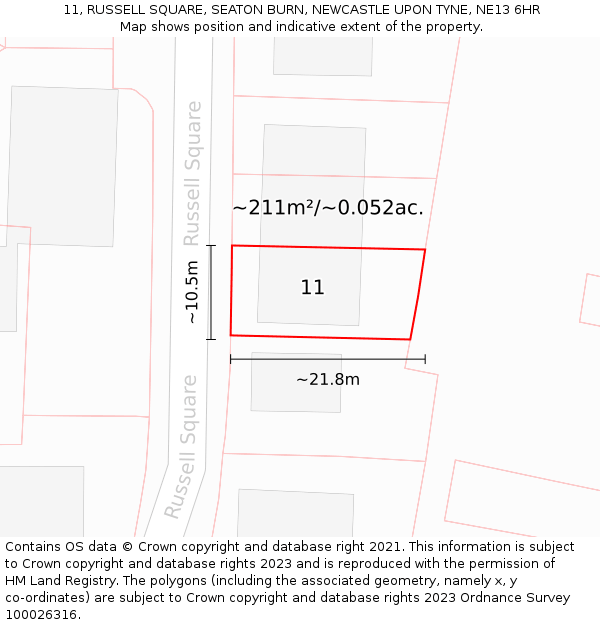 11, RUSSELL SQUARE, SEATON BURN, NEWCASTLE UPON TYNE, NE13 6HR: Plot and title map