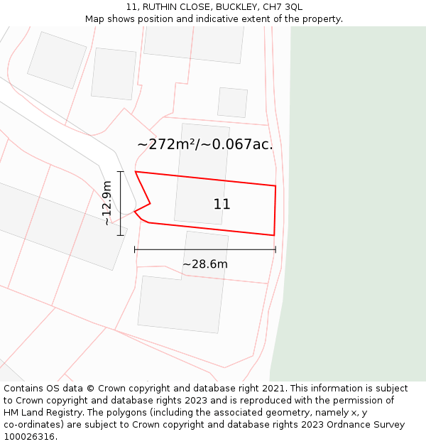 11, RUTHIN CLOSE, BUCKLEY, CH7 3QL: Plot and title map