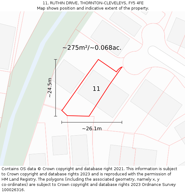 11, RUTHIN DRIVE, THORNTON-CLEVELEYS, FY5 4FE: Plot and title map