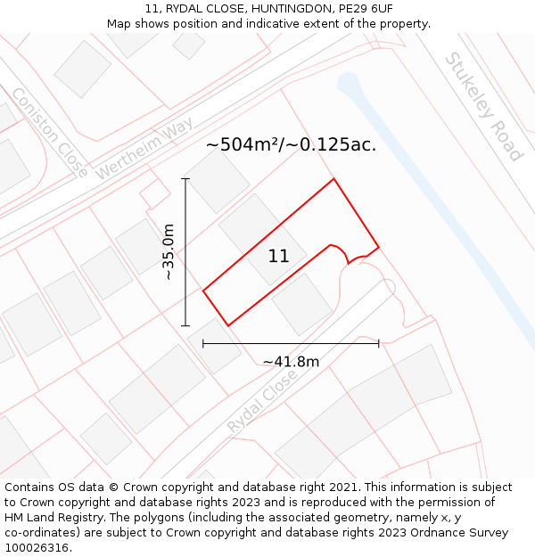 11, RYDAL CLOSE, HUNTINGDON, PE29 6UF: Plot and title map