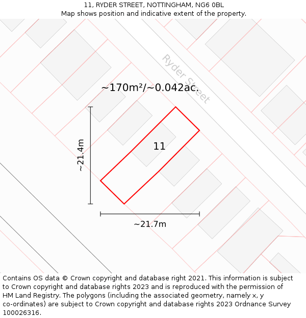 11, RYDER STREET, NOTTINGHAM, NG6 0BL: Plot and title map