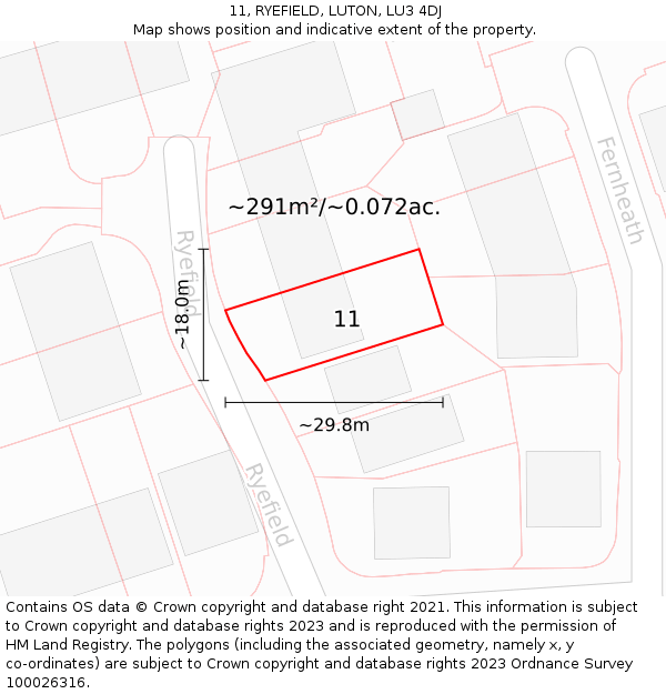 11, RYEFIELD, LUTON, LU3 4DJ: Plot and title map