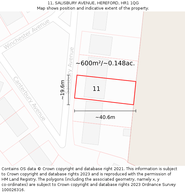 11, SALISBURY AVENUE, HEREFORD, HR1 1QG: Plot and title map
