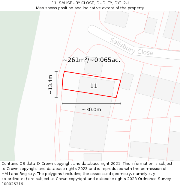 11, SALISBURY CLOSE, DUDLEY, DY1 2UJ: Plot and title map