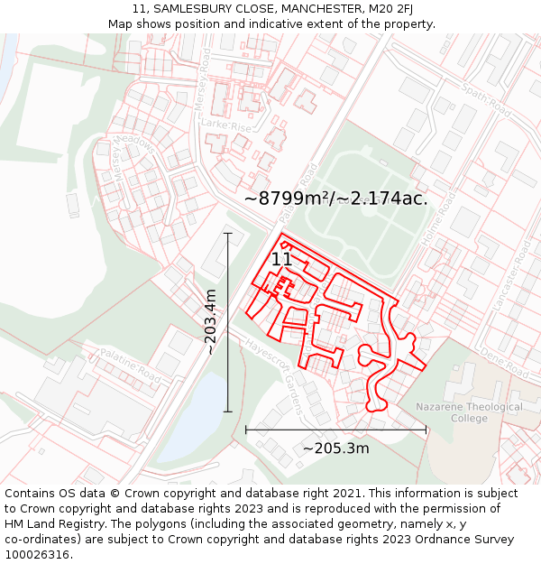 11, SAMLESBURY CLOSE, MANCHESTER, M20 2FJ: Plot and title map