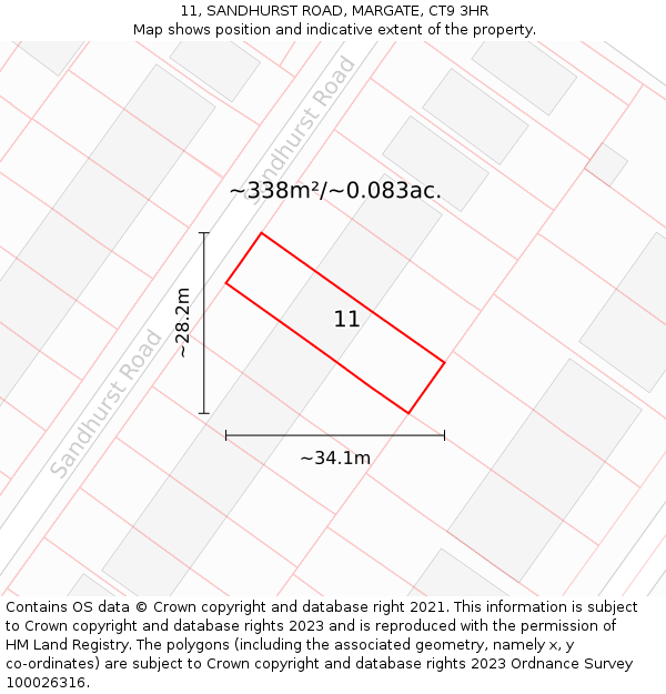 11, SANDHURST ROAD, MARGATE, CT9 3HR: Plot and title map