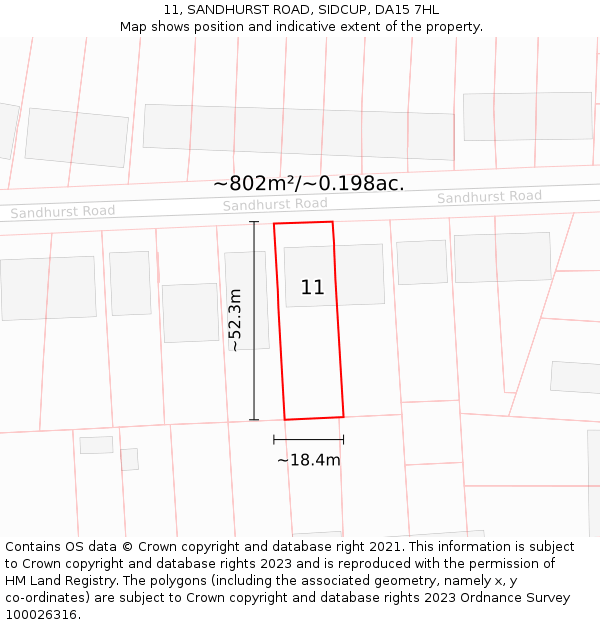 11, SANDHURST ROAD, SIDCUP, DA15 7HL: Plot and title map
