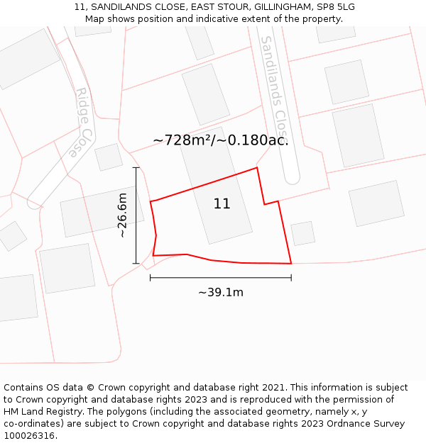 11, SANDILANDS CLOSE, EAST STOUR, GILLINGHAM, SP8 5LG: Plot and title map
