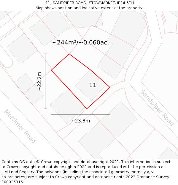 11, SANDPIPER ROAD, STOWMARKET, IP14 5FH: Plot and title map