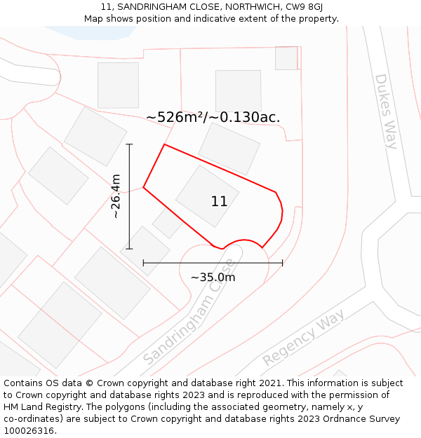 11, SANDRINGHAM CLOSE, NORTHWICH, CW9 8GJ: Plot and title map