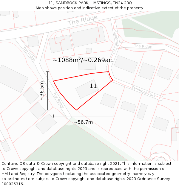 11, SANDROCK PARK, HASTINGS, TN34 2RQ: Plot and title map
