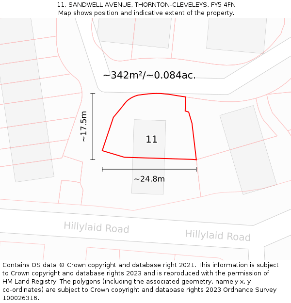 11, SANDWELL AVENUE, THORNTON-CLEVELEYS, FY5 4FN: Plot and title map