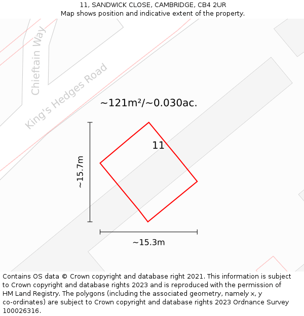 11, SANDWICK CLOSE, CAMBRIDGE, CB4 2UR: Plot and title map