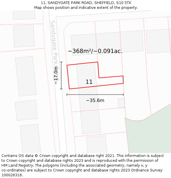 11, SANDYGATE PARK ROAD, SHEFFIELD, S10 5TX: Plot and title map