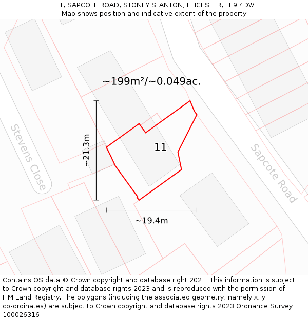 11, SAPCOTE ROAD, STONEY STANTON, LEICESTER, LE9 4DW: Plot and title map